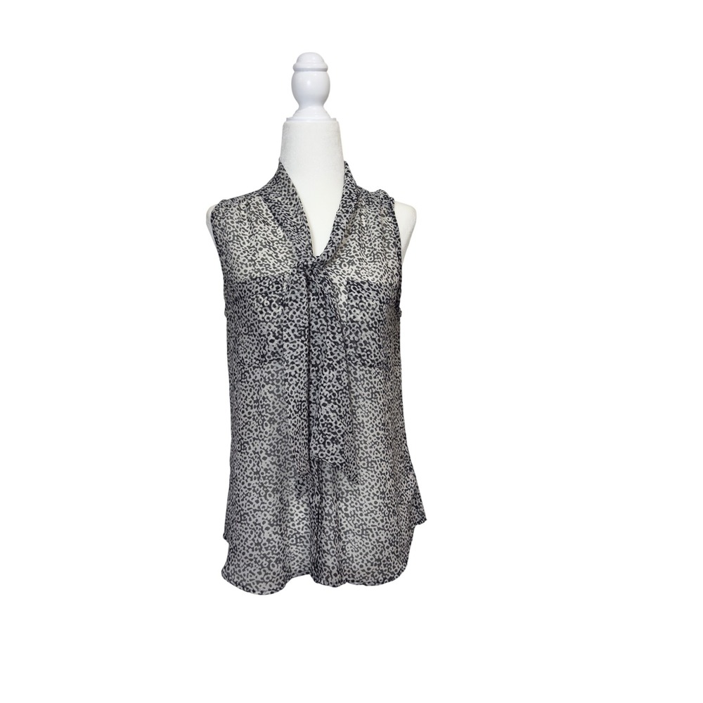 Gap Vintage Leopard Print Tie Neck Sleeveless Blouse Black White Small 2011